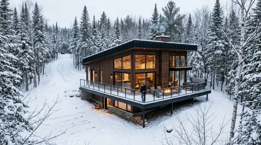 Modern rental chalet in a Quebec forest managed for short-term rental by a management company