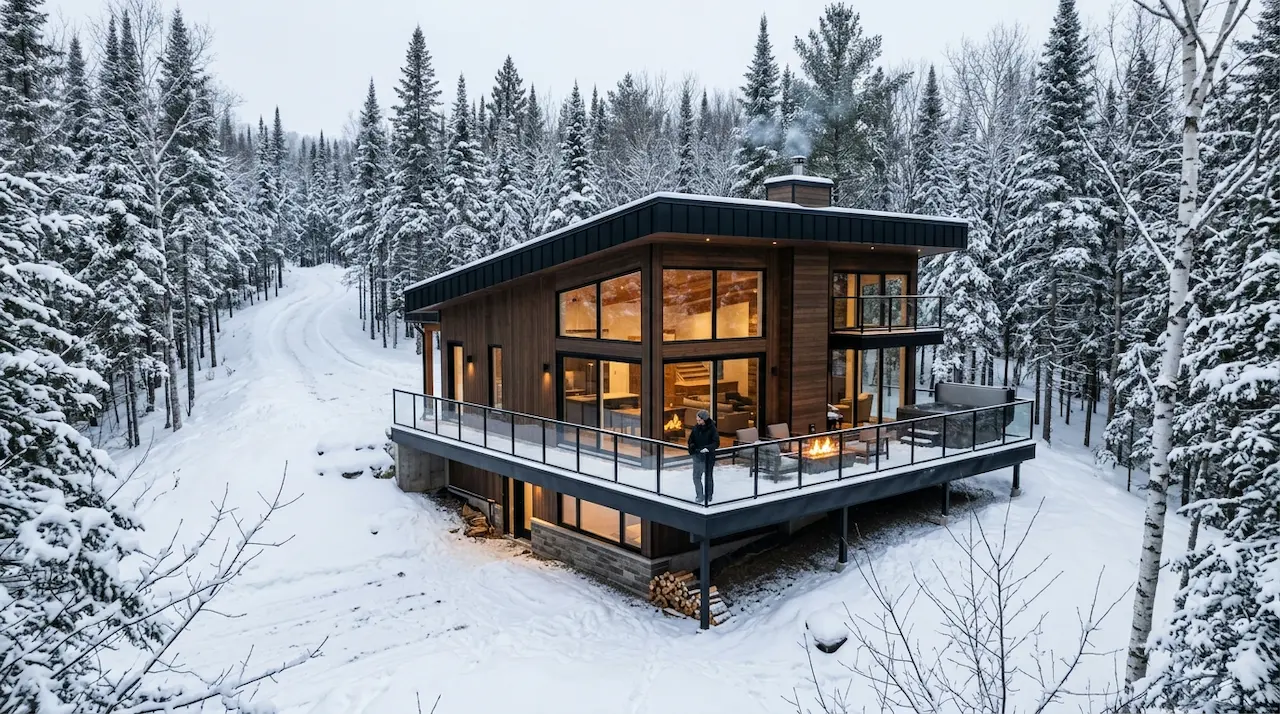 Modern rental chalet in a Quebec forest managed for short-term rental by a management company